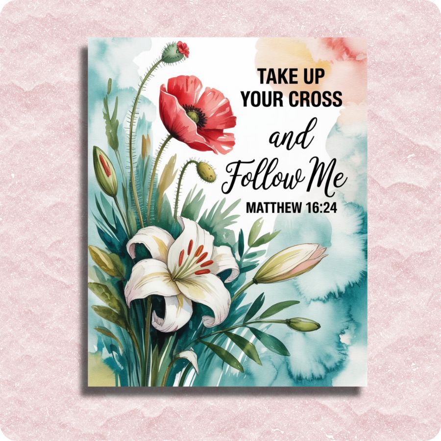 Floral design with motivational quote on a pink background. Faith and Flowers - Paint by numbers
