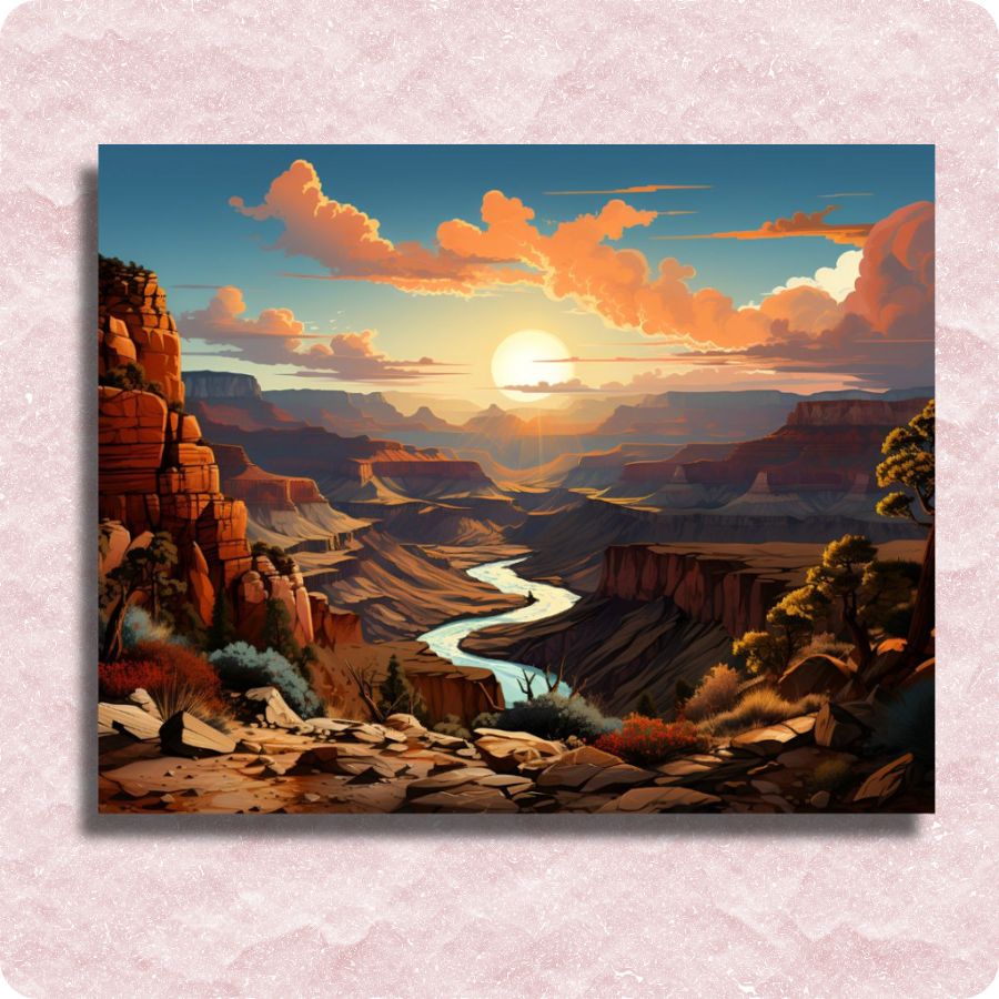 Painting of Grand Canyon landscape with a river and sunset. Grand Canyon - Paint by numbers