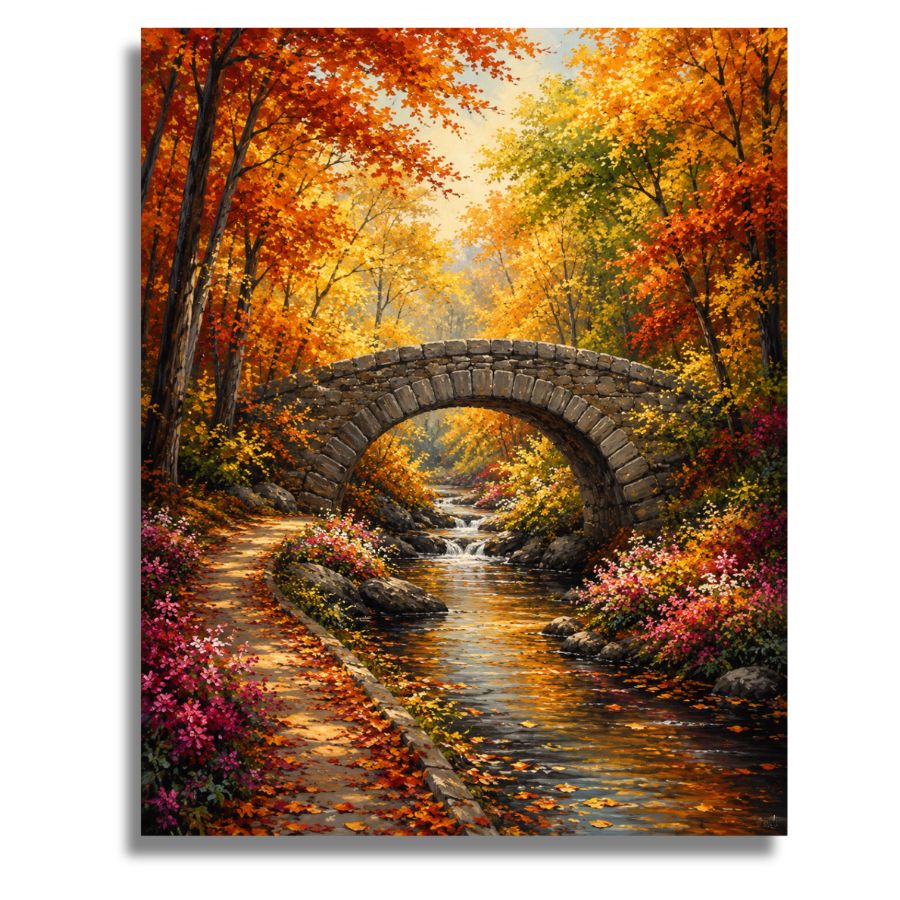 Autumn Stone Bridge - Paint by numbers