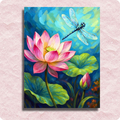 Lotus Flowers and Dragonflies Canvas - Paint by numbers