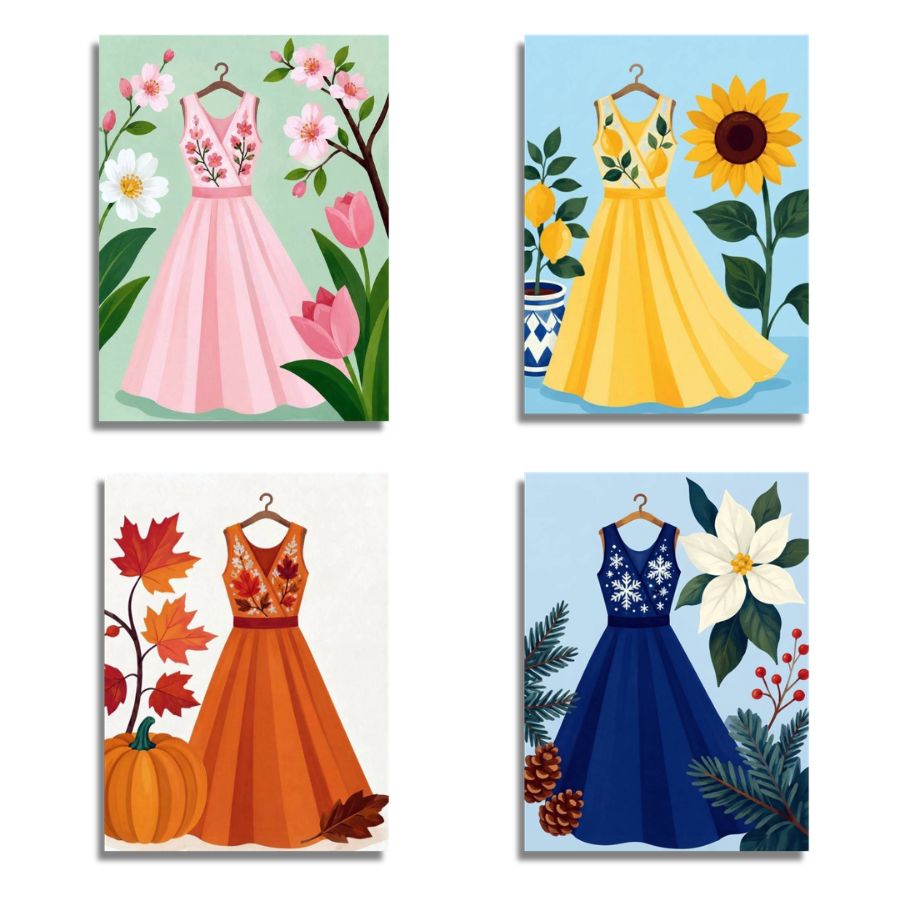 Mini Wardrobe of Seasons 4 Pack Paint by Numbers - Paint by numbers