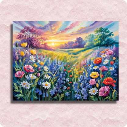 Sunrise Among Flowers Canvas - Paint by numbers