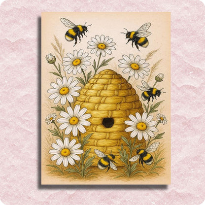 Beehive and Daisies Canvas - Paint by numbers