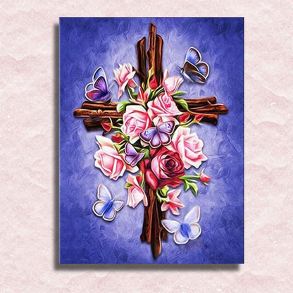 Cross with Flowers Canvas - Paint by numbers