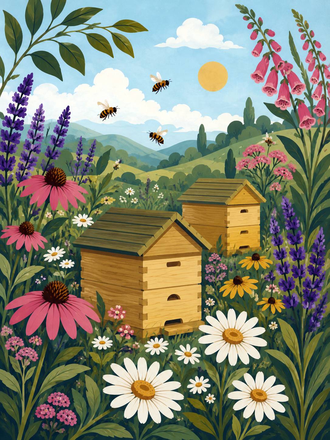 Daisy Beehive Garden - Paint by Numbers